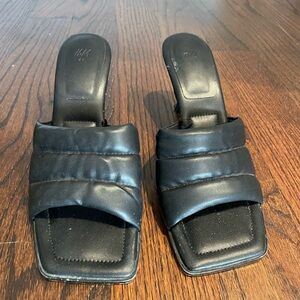 H&M Black Leather Slide Sandal Heels